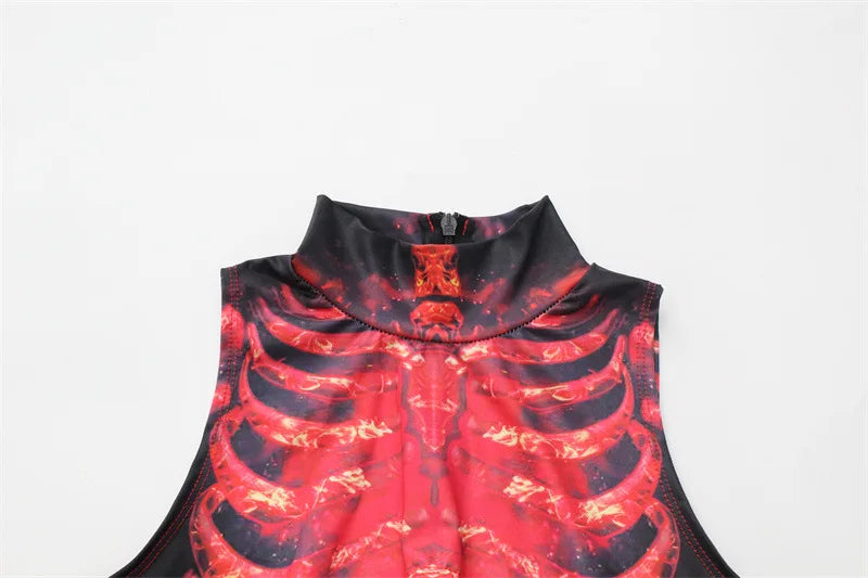 Cyber Skeleton Punk Women Jumpsuit & Romper with Gloves