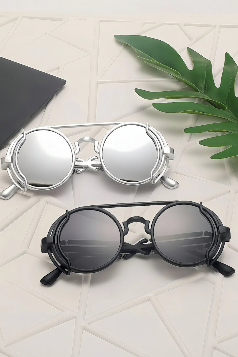 Cyberpunk Round Frame Sunglasses | Steampunk Mirror Lens
