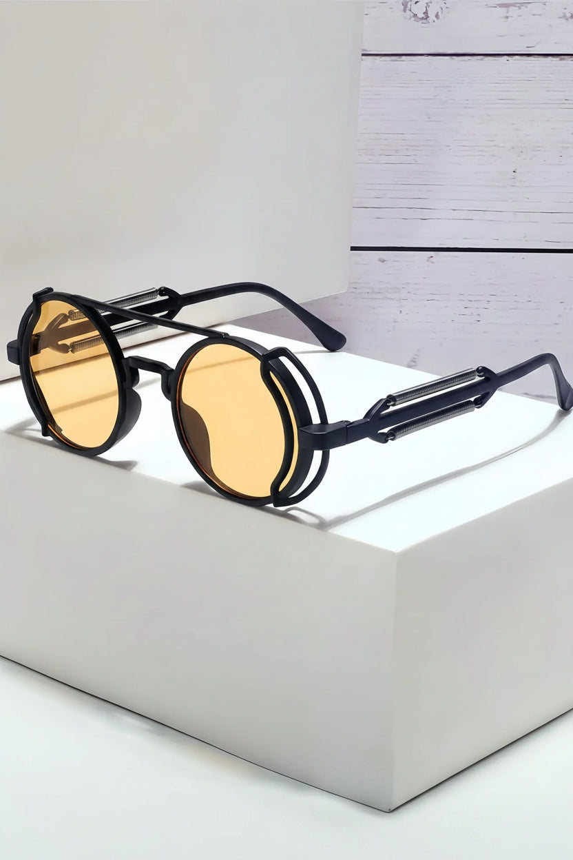 Cyberpunk Round Frame Sunglasses | Steampunk Mirror Lens