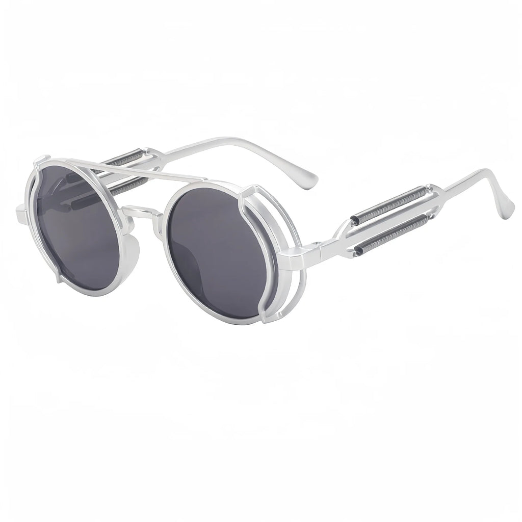 Cyberpunk Round Frame Sunglasses | Steampunk Mirror Lens